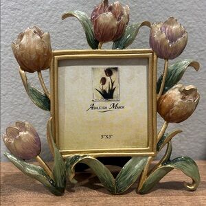 Ashleigh Manor ~ 3” x 3” Metal Gold Tulip Photo Frame ~ New - Never Used